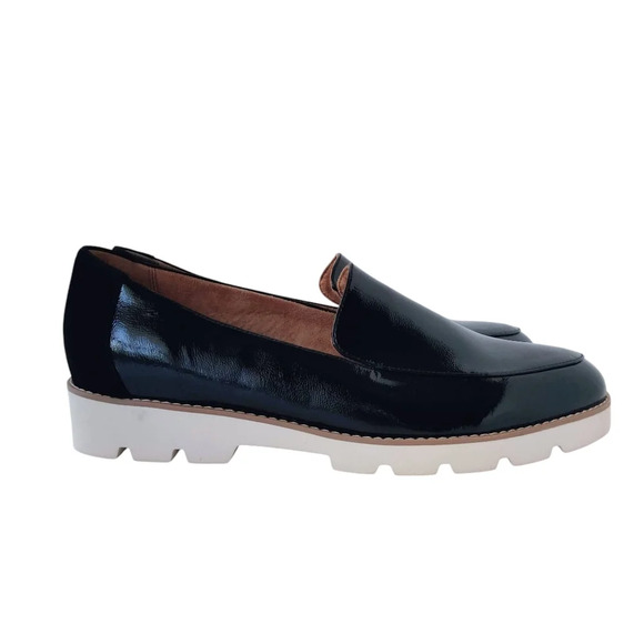 VIONIC Kensley Patent Leather Loafers 12 Wide Black Lug Sole Shoes - Picture 1 of 10